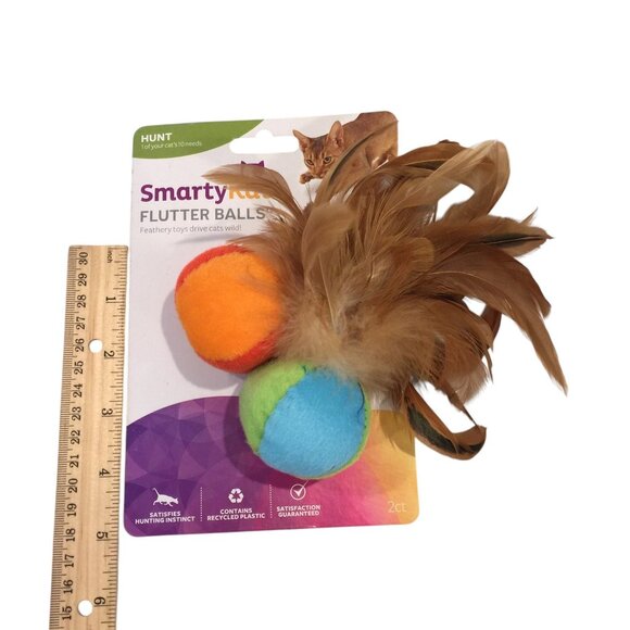 SMARTYKAT Flutter Balls with Feathers Set of 2 Cat Toy - Picture 2 of 3